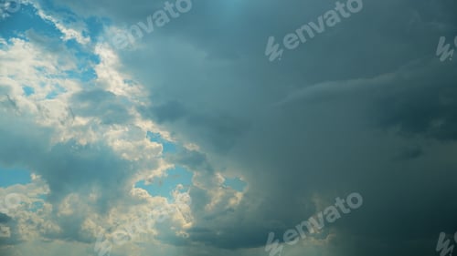 Preview: 4K Time Lapse Timelapse View Blue Cloudy Rainy Sky Before Strong Storm. Transition Into Dark
