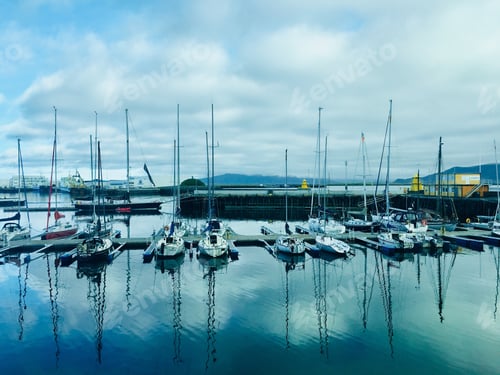 Preview: Early morning harbor view in calm blue