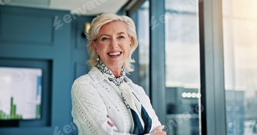 Preview: Business CEO, woman and portrait with arms crossed in office for company management and finance dev