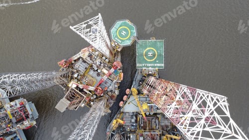 Preview: Aerial shot of oil rigs at the Port of Dundee in Scotland