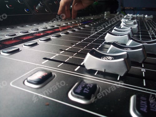 Preview: Sound recording mixing console. Sound engineer work at the mixing console