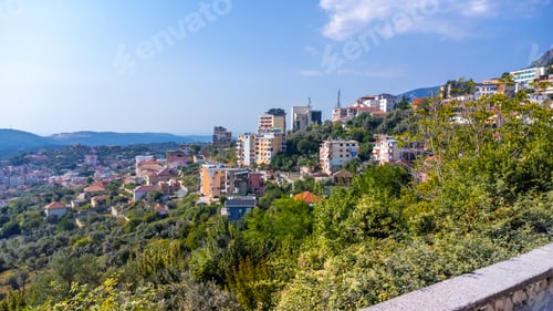 Preview: Panoramic view of the city from Kruje Castle and its fortress with walls. Albania