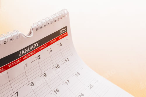 Preview: close up of January calendar useful for events and planning