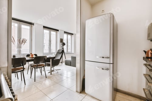Preview: Interior of modern kitchen with white furniture