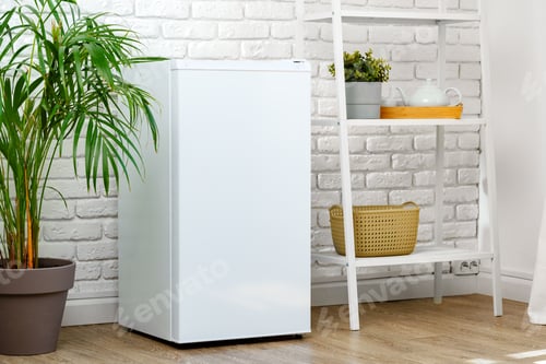 Preview: White Compact Refrigerator In A Modern Kitchen