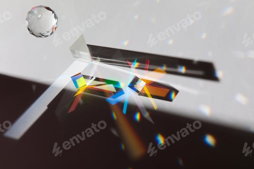 Preview: Glass geometric figures prisms with light diffraction and shadows