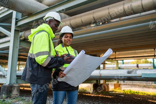 Preview: Mechanical engineer checking gas pipeline system new construction project.