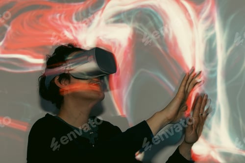 Preview: Woman with glasses of virtual reality, future technology concept.
