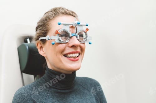 Preview: Patient at the eye doctor for exam for glasses for reading.