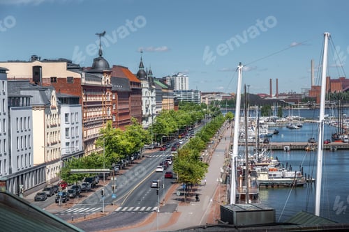 Preview: Aerial view of Pohjoissatama Harbour and Pohjoisrante Street - Helsinki, Finland