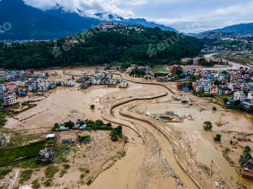 Preview: Drone view of the Nakhu River after flooded in Lalitpur, Nepal.