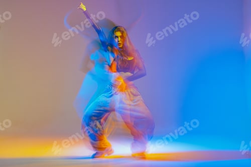 Preview: Jazz Funk Dancer in Motion with Colorful Lights Modern Urban Dance Performance and Youth Culture