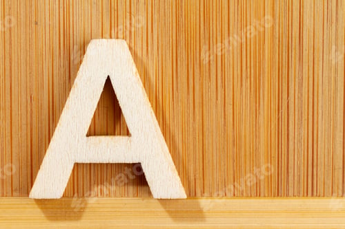 Preview: Letter A of wood-made alphabet, top view and space for text