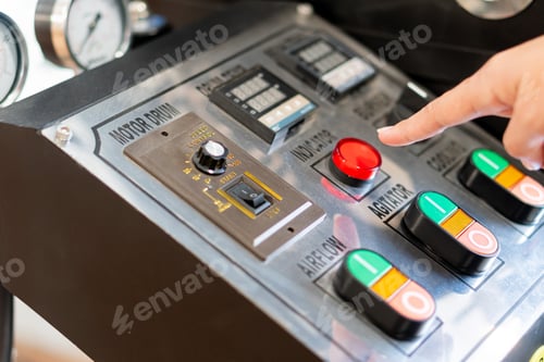 Preview: Machine Control Panel with Buttons and Gauges