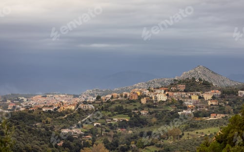 Preview: View of small touristic town in the mountains. Dorgali, Sardinia, Italy