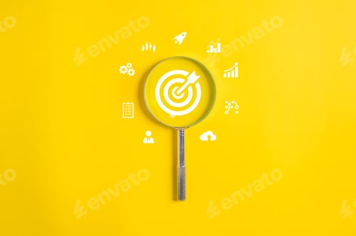 Preview: Business target goal and arrow icons, Business strategy planning management