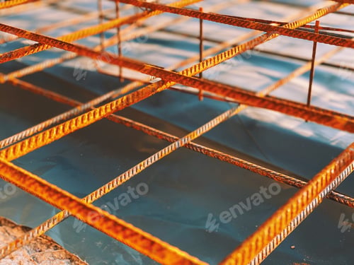 Preview: Rusty Rebar Grid Close-Up Construction Material
