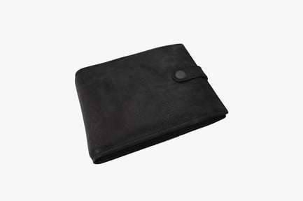 Preview: Black leather wallet with button and flap
