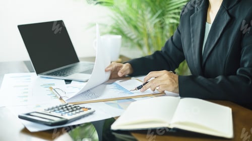 Preview: businesswoman sit at their desks and calculate financial graphs showing results about their