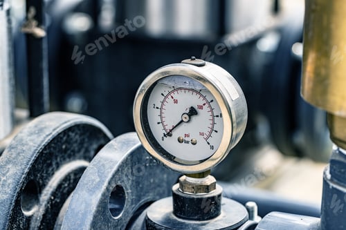 Preview: Close-up of a Pressure Gauge on Industrial Equipment