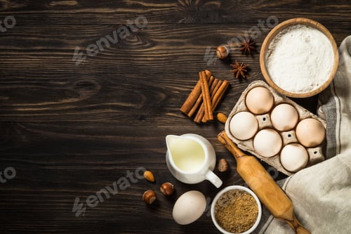 Preview: Baking ingredients on kitchen table