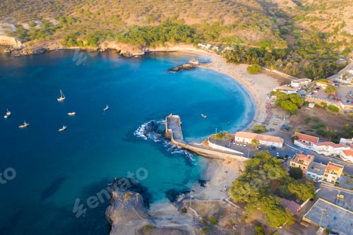 Preview: Aerial view of Tarrafal beach in Santiago island in Cape Verde -