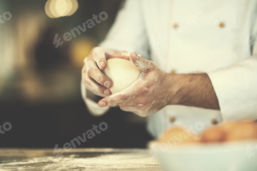 Preview: chef hands preparing dough for pizza