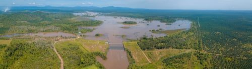 Preview: Aerial view of a reservoir dam scenery at Kuala Pontian in Kuala Rompin, Pahang, Malaysia