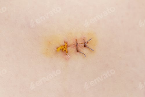 Preview: Stitched up skin after an laparoscopic operation