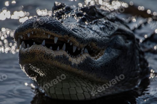 Preview: Closeup of a dangerous crocodile sneaking from the water