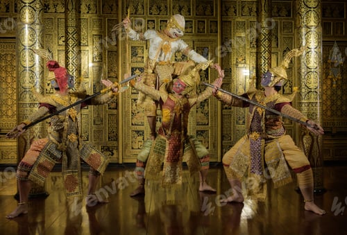 Preview: Khon, Is a classical Thai dance masked in Ramayana literature and this is a group of giant