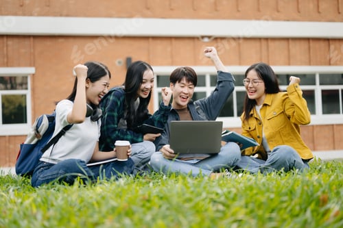 Preview: Asian Students are studying the campus park. Young people are spending time together. Reading book