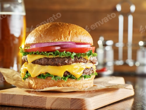 Preview: double cheese burger with beer