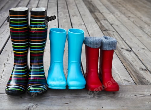 Preview: Three pairs of a colorful rain boots