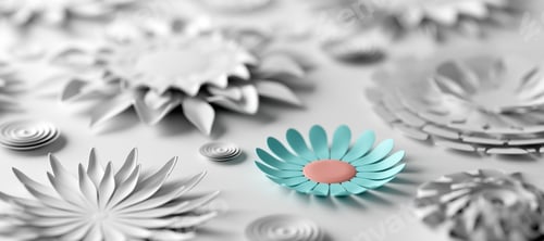 Preview: White paper flowers elegant minimalist background.