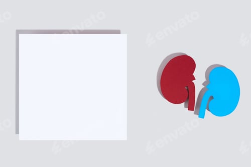 Preview: Concept World kidney day, handcraft paper red and blue kidneys on pastel color background. Mock up.