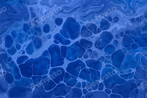 Preview: Acrylic Fluid Art. Blue sapphire waves and spot drops. Abstract aqua background or texture