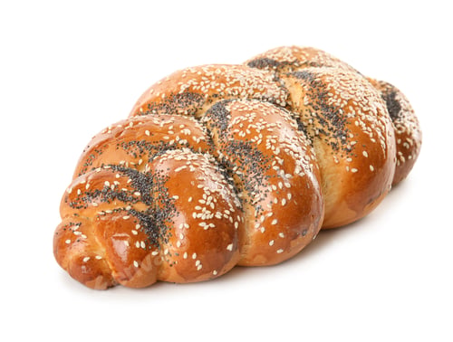 Preview: Sweet plaited challah on white background. Fresh bread