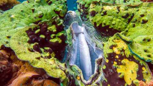Preview: Close up of Colorful giant clam Tridacna gigas grows in the shallows Raja Ampat, Indonesia