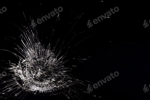 Preview: Broken glass, white lines on black background, design element