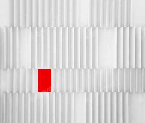 Preview: A cool white textured modern wall with a red different shaped rectangle - diversity concept