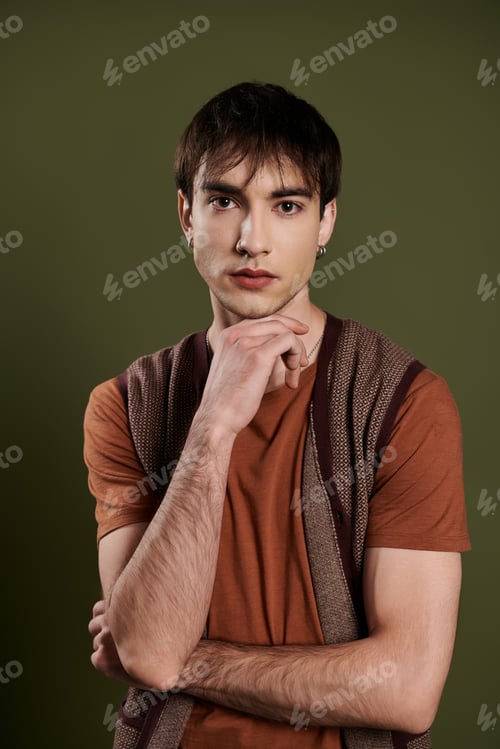 Preview: Sophisticated Man Posing Against Vibrant Green