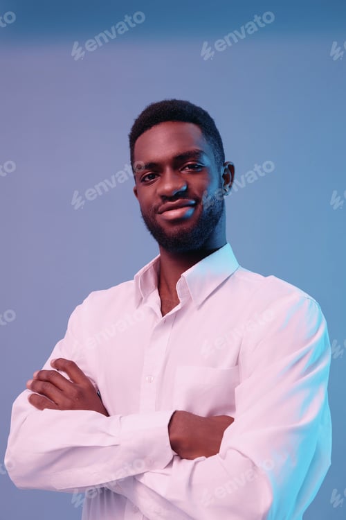 Preview: model man businessman light portrait art studio american expression color neon