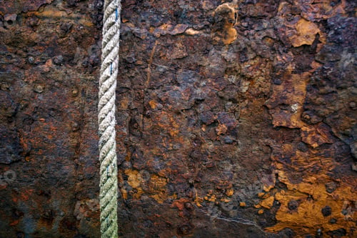 Preview: Rusty oxidized ship metal walls and ship ropes