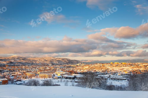 Preview: Winter view of snowy Trondheim city Norway from Steinan