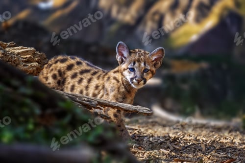 Preview: Captivating portrait of a baby cougar exploring its natural habitat in the wild