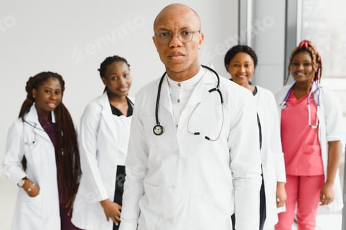 Preview: group of young african medical workers on white background.