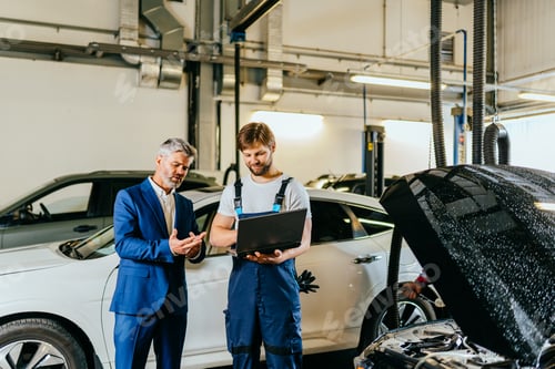 Preview: Vehicle wiring inspection. Car service, repair, maintenance and people concept.