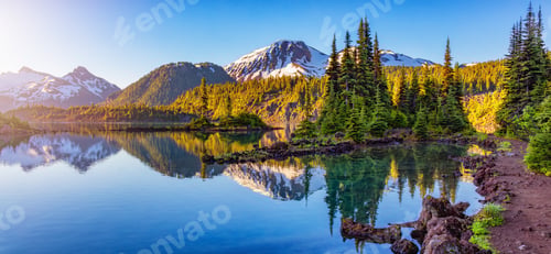 Preview: Glacier Lake with trees and Canadian Mountain Landscape. Garibaldi Lake, Whistler, BC, Canada.