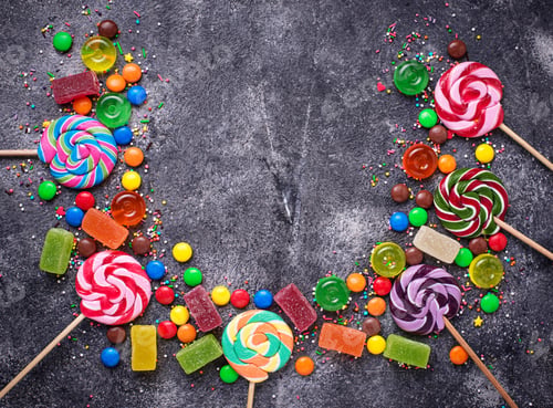 Preview: Assortment of colorful candies and lollipops